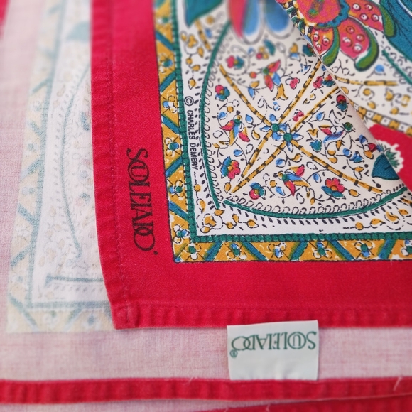 TWO Souleiado Tablecloths Vintage Cotton French Rectangle Red 67x63 Blue 68x61 - Picture 9 of 12